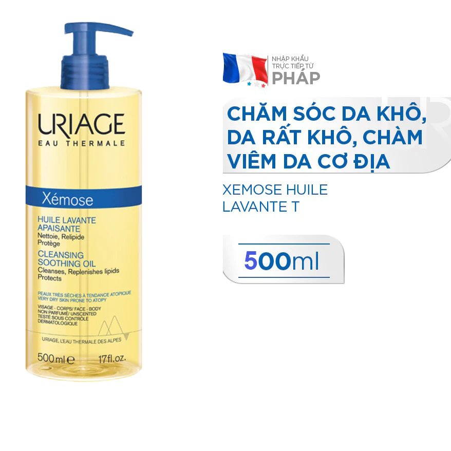 Gel Làm Sạch Uriage Xémose Huile Lavante Apaisante Dành Cho Da Khô, Viêm Da Cơ Địa, Chàm 500ml