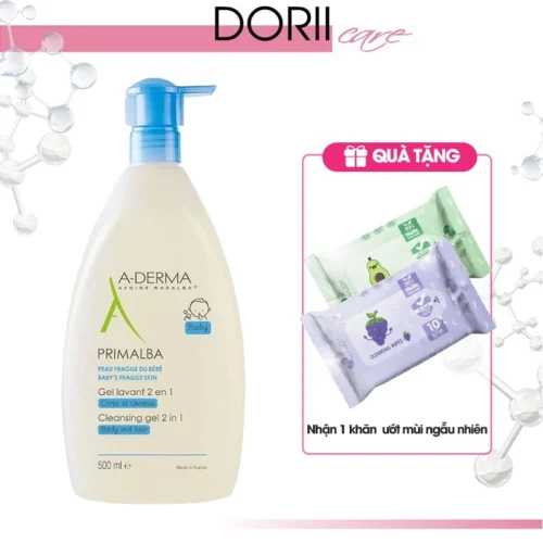 A-Derma Primalba Cleansing Gel 2in1 500ml Sữa tắm gội cho bé tặng khăn giấy