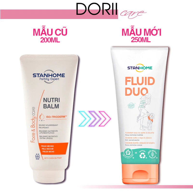 Kem Dưỡng Ẩm Cho Da Mặt Và Cơ Thể STANHOME Fluid Duo Thuần Chay Dành Cho Da Khô Da Nhạy Cảm 250ML tặng khăn uớt - Hình ảnh 3