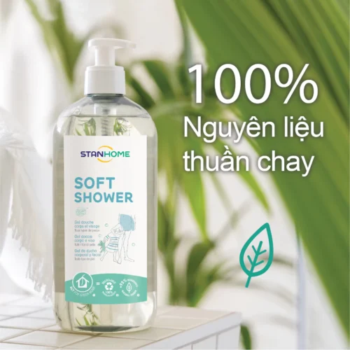 Stanhome Soft Shower Sữa tắm, rửa mặt không xà phòng dành cho da nhạy cảm  740ml tặng khăn ướt