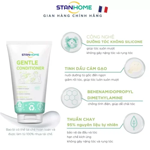 Dầu xả dưỡng tóc tinh chất cám gạo không silicone cho tóc suôn mượt Stanhome Gentle Conditioner 150ml
