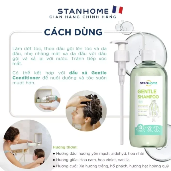 Dầu gội cho da đầu nhạy cảm, không silicone Stanhome Gentle Shampoo 740ml - Hình ảnh 3