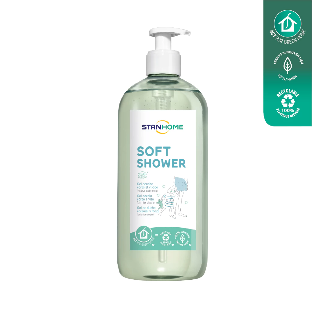 Stanhome Soft Shower Sữa tắm, rửa mặt không xà phòng dành cho da nhạy cảm 740ml tặng khăn ướt - Hình ảnh 4