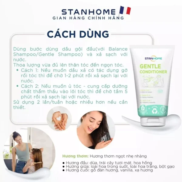Dầu xả dưỡng tóc tinh chất cám gạo không silicone cho tóc suôn mượt Stanhome Gentle Conditioner 150ml - Hình ảnh 4