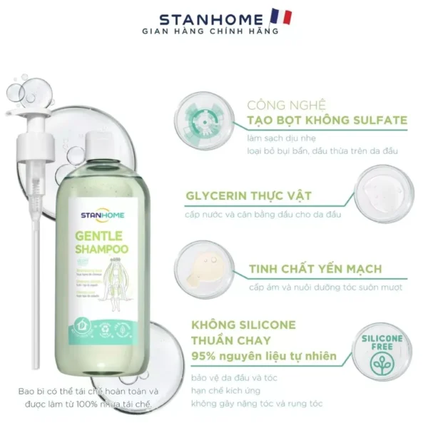 Dầu gội cho da đầu nhạy cảm, không silicone Stanhome Gentle Shampoo 740ml - Hình ảnh 5