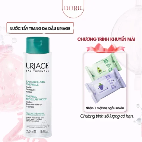 (date tháng 11/2025) URIAGE EAU MICELLAIRE THERMALE PMG Nước tẩy trang dành cho da dầu, da hỗn hợp 250ml tặng khăn ướt