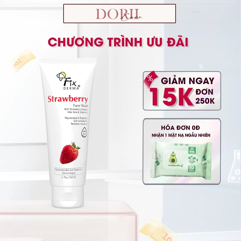 SỮA RỬA MẶT GIẢM MỤN, GIẢM NHỜN FIXDERMA STRAWBERRY FACE WASH 75G