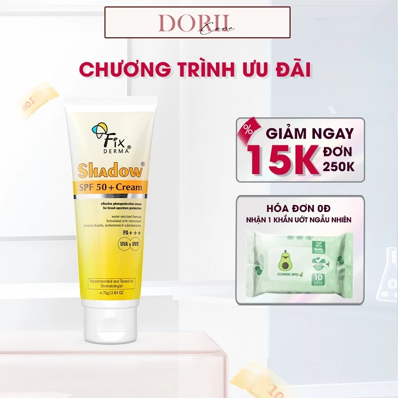 (Date 2027) Kem Chống Nắng Fixderma Shadow SPF 50+ (75g) + Quà Tặng