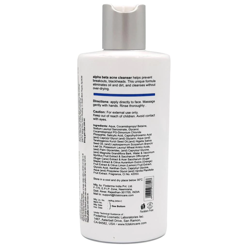 Sữa Rửa Mặt Fixderma Giảm Mụn Cho Da Nhờn FCL Alpha-Beta Acne Cleanser 200ml tặng KCN Evor - Ảnh 3