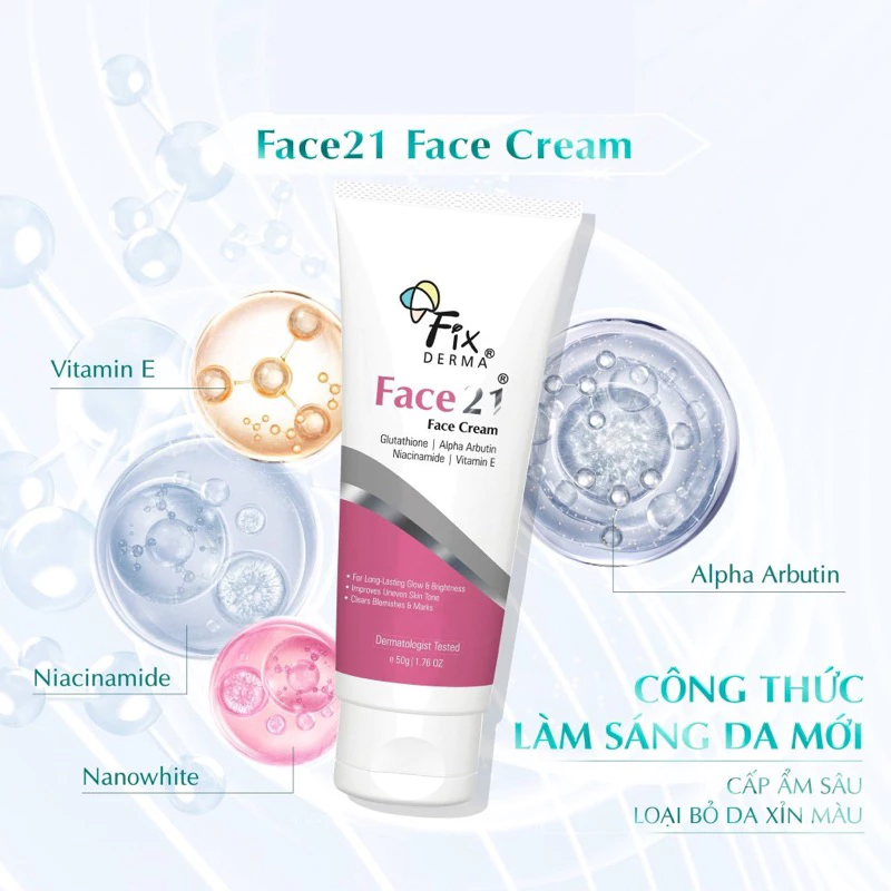 Fixderma Kem Dưỡng Ẩm Làm Trắng Sáng Đều Màu Da FIXDERMA Face21 Face Cream 50g - Ảnh 2