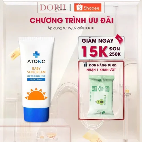 (Date 6/2026) KEM CHỐNG NẮNG HÀNG NGÀY THUẦN CHAY OXYGEN ATONO2 CHO BÉ (SPF 30 PA+++) 50ml tặng khăn ướt