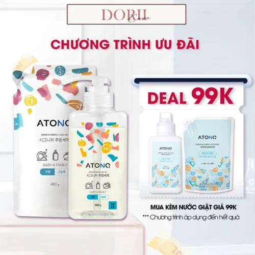 NƯỚC RỬA BÌNH, RAU CỦ QUẢ VÀ CHÉN BÁT THUẦN CHAY ĐẬM ĐẶC ATONO2 CHO BÉ TỪ 0M+ - HƯƠNG THẢO 480g tặng khăn ướt