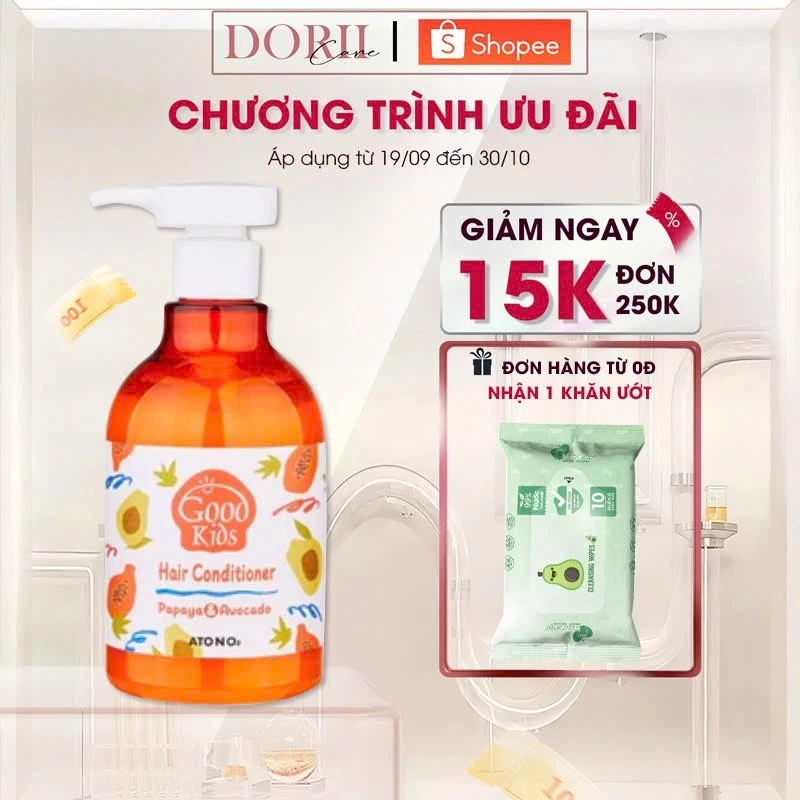 Atono2 Dầu Xả Giúp Nuôi Dưỡng Tóc Suôn Mượt, Mềm Mại GOOD KIDS Cho Bé Từ 3 Tuổi 320g tặng khăn ướt