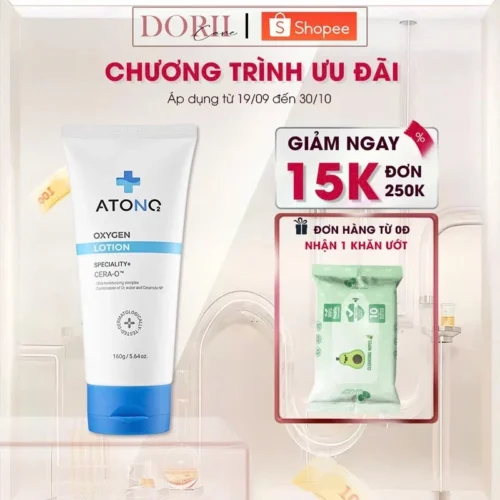 Sữa dưỡng ẩm hữu cơ Atono2 Oxygen Lotion, chuyên dành cho da nhạy cảm, khô, ngứa – vạch xanh 160g tặng khăn ướt