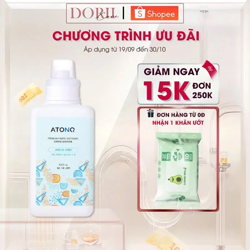 Nước xả thuần chay cao cấp ATONO2 cho bé từ 0M+ thành phần 100% tự nhiên, pH trung tính, an toàn 1000ml tặng khăn ướt