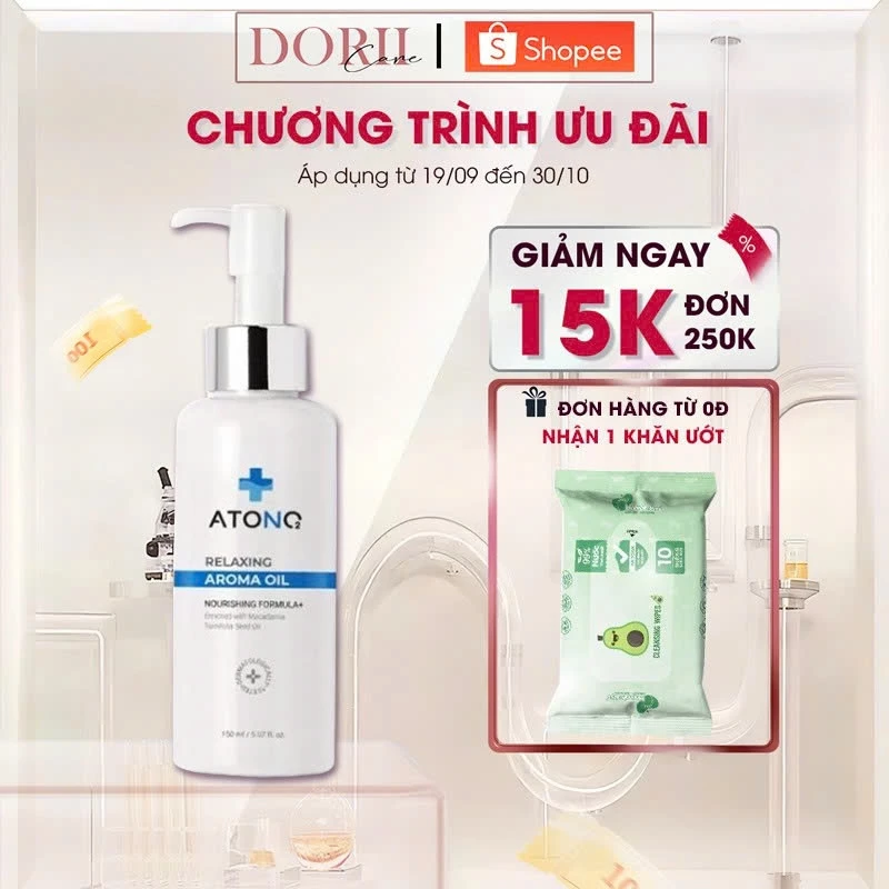 Dầu massage thuần chay cho bé Atono2 Relaxing Aroma oil giúp tăng cường độ ẩm, dưỡng da sáng, mềm mại 150ml+ khăn ướt