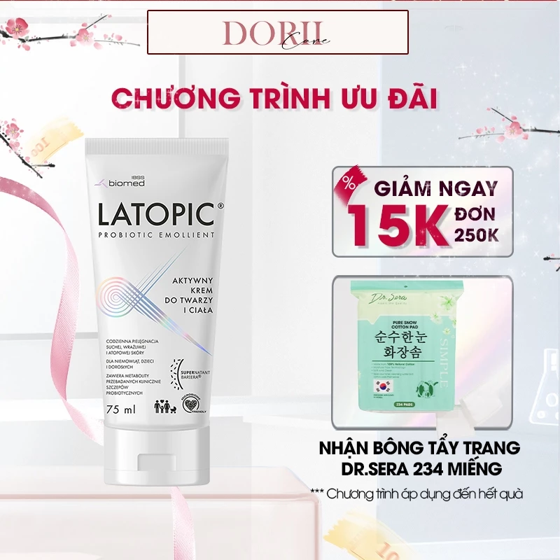 Latopic Kem dưỡng ẩm làm dịu cho da dị ứng, kích ứng Latopic Face And Body Cream 75ml tặng BTT Dr.sera