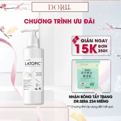Nhũ tương dưỡng ẩm giúp làm dịu ngứa cho da khô nhạy cảm toàn thân Latopic Body Emulsion 250ml + BTT Dr.sera