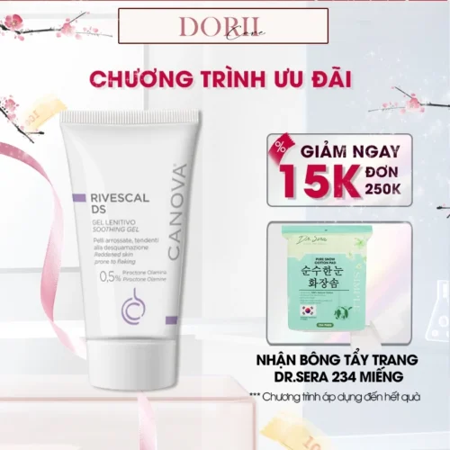 Canova Gel làm dịu da, ngăn ngừa tiết bã nhờn Rivescal DS Soothing Gel 50ml + BTT DR.SERA