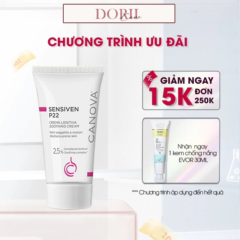 Canova Kem làm dịu da dưỡng ẩm dành cho da nhạy cảm Sensiven P22 Soothing Cream 50ml + KCN Evor