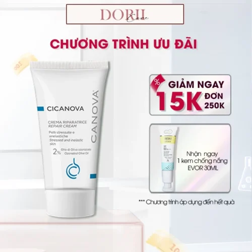 Canova Kem dưỡng ban đêm phục hồi mờ sẹo da tổn thương Cicanova Repair Cream 50ml + KCN Evor