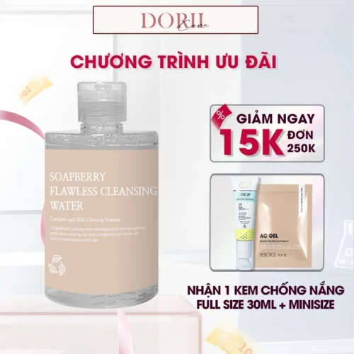 Nước tẩy trang dịu da Reboncel Soapberry Flawless Cleansing Water 250ml tặng kcn EVOR + Minisize