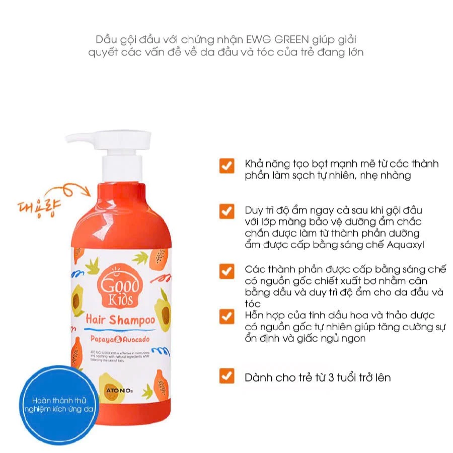 Dầu Gội Duy Trì Độ Ẩm, Giúp Tóc Mềm Mượt GOODKIDS Atono2 Cho Bé Từ 4 Tuổi 500g tặng khăn ướt - Ảnh 4