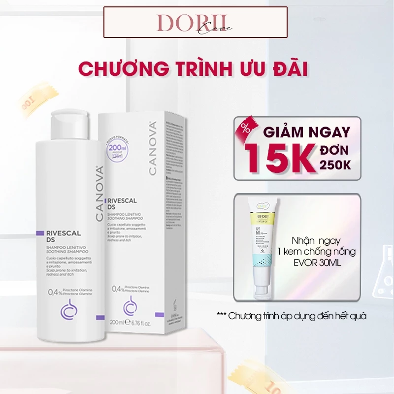 Canova Dầu gội làm dịu da, ngăn ngừa tiết bã nhờn dành cho da bị kích ứng da gàu Rivescal DS 200ml + BTT DR.SERA - Ảnh 4