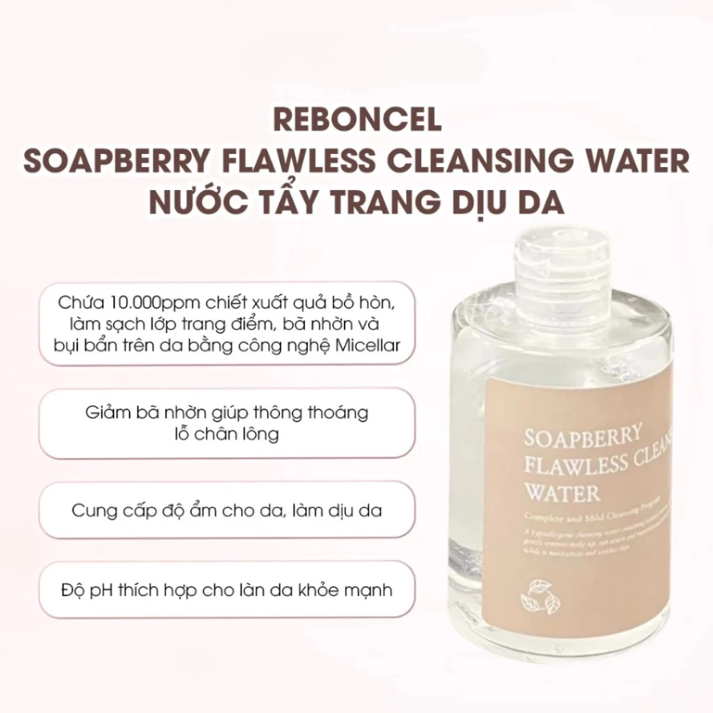 Nước tẩy trang dịu da Reboncel Soapberry Flawless Cleansing Water 250ml tặng kcn EVOR + Minisize - Ảnh 4