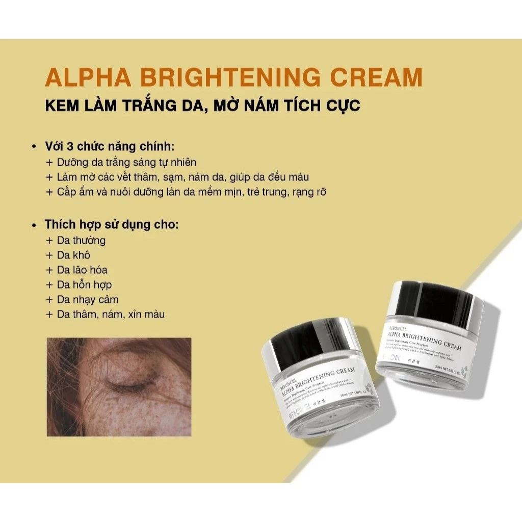 Kem làm trắng da, mờ nám Reboncel Alpha Brightening Cream 50ml tặng kcn EVOR + Minisize - Ảnh 3