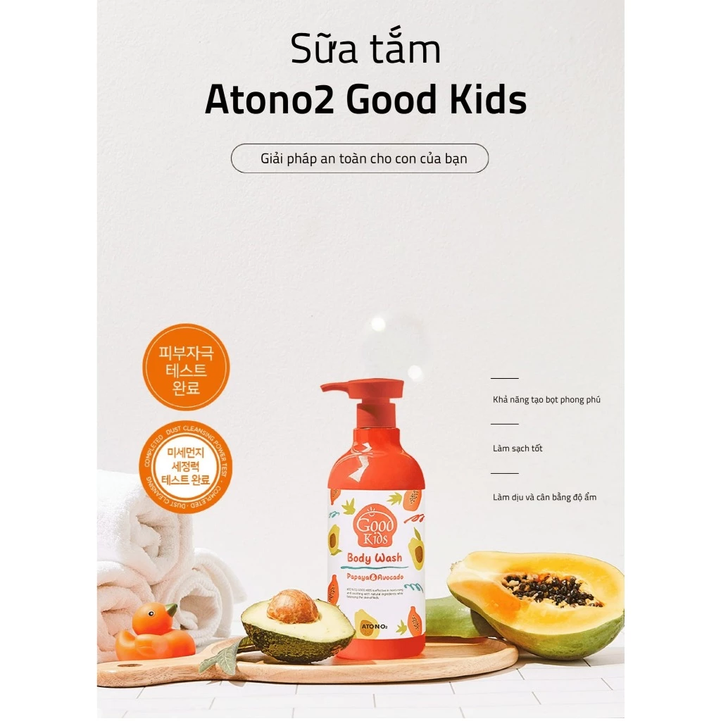 Sữa Tắm Dưỡng Ẩm, Làm Sạch Nhanh GOODKIDS Atono2 Cho Bé Từ 4 Tuổi 500 Gram tặng khăn ướt - Ảnh 2