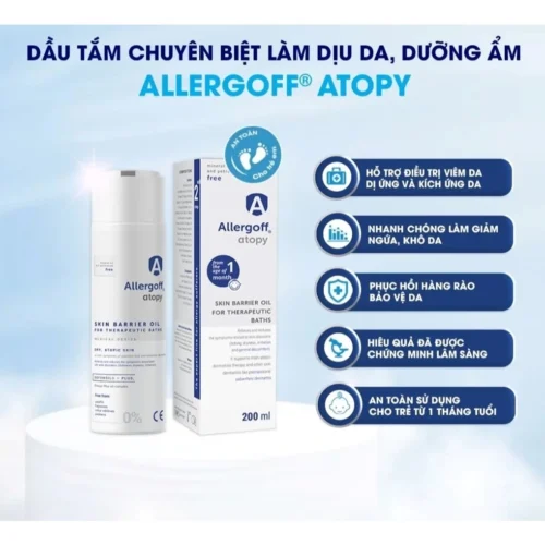 Dầu tắm chuyên biệt chăm sóc, làm dịu da, dưỡng ẩm Allergoff Atopy 200ml tặng kcn EVOR